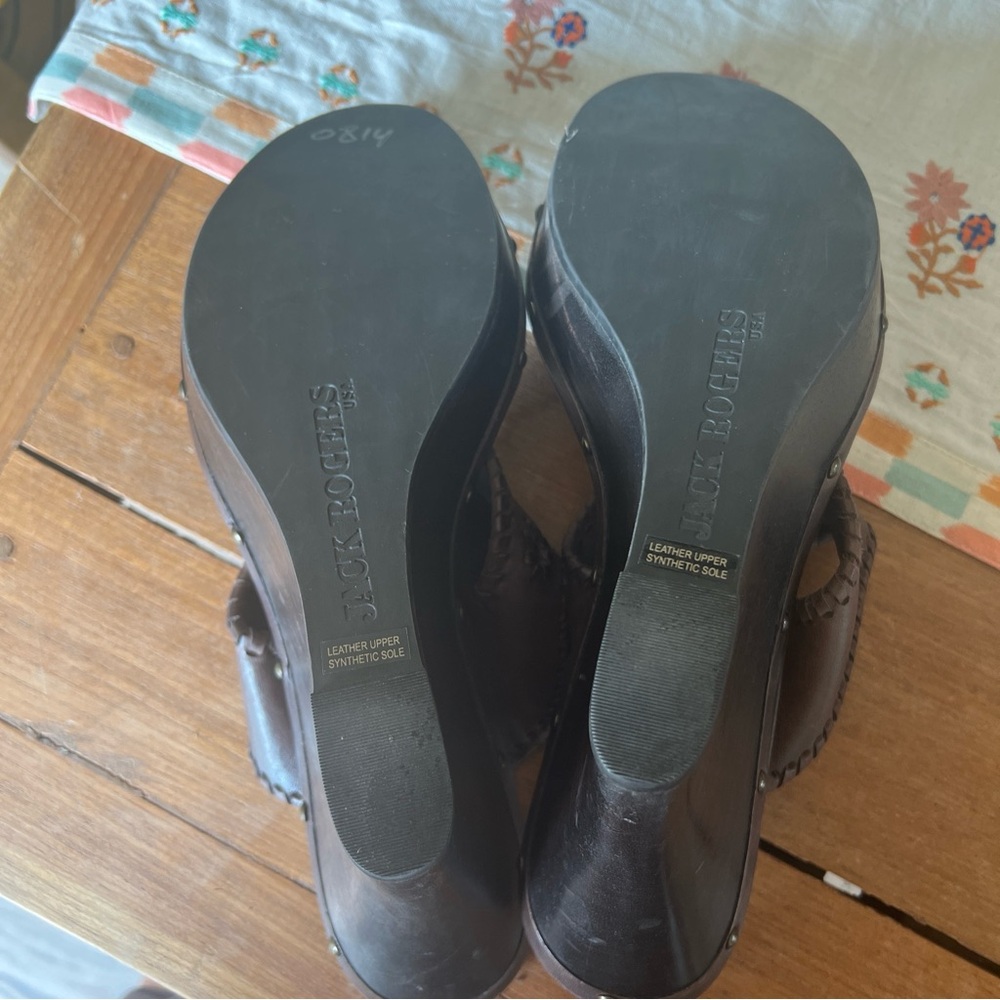 Jack Rogers Marbella Chocolate Brown Leather Wedge Thong Sandals 10 $188 - Picture 5 of 5